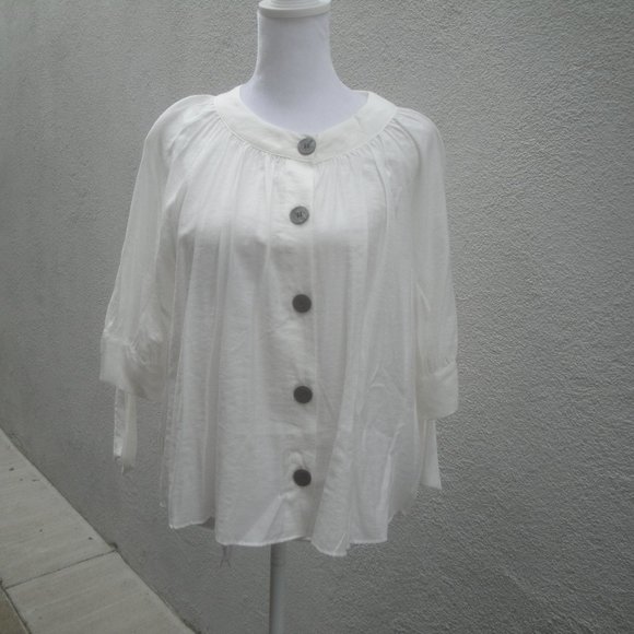 Zara Women's Blouse Small Peasant Button Down White with tie sleeves NEW - Picture 2 of 5